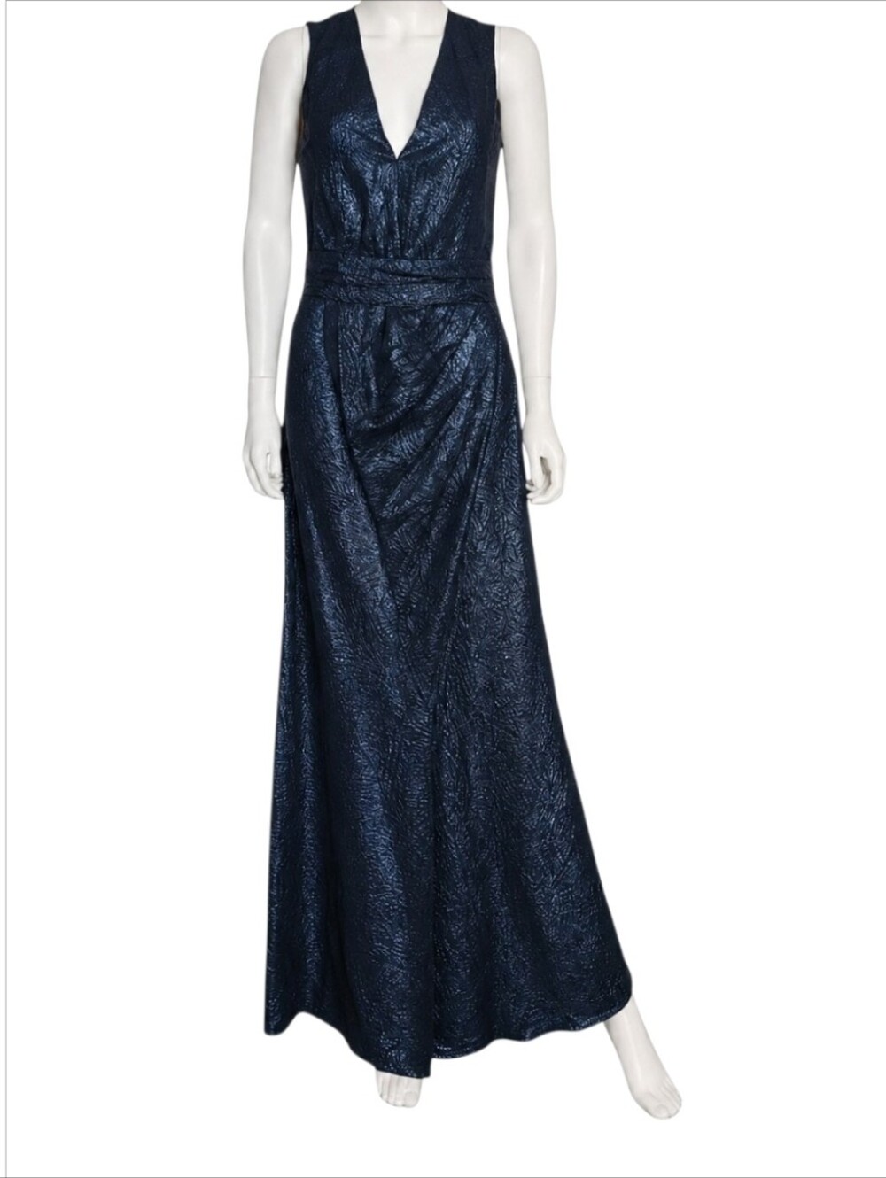 REDEMPTION | Metallic Blue Black Silk-Blend Open Back Maxi Dress IT 42 US 6
